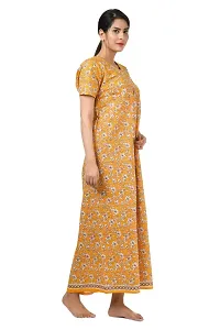 Dia's Pure Cotton Jaipuri Print Nighty/Maxi/Night Gown/XL Nighty/Sleep Wear/Night Wear/Night Dress Yellow-thumb2