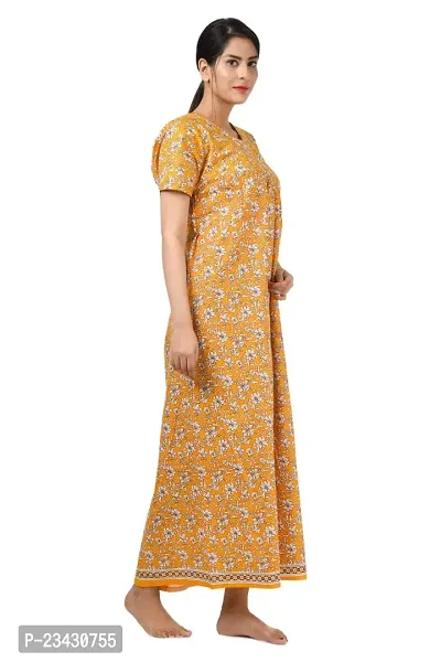 Dia's Pure Cotton Jaipuri Print Nighty/Maxi/Night Gown/XL Nighty/Sleep Wear/Night Wear/Night Dress Yellow-thumb3