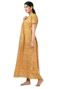 Dia's Pure Cotton Jaipuri Print Nighty/Maxi/Night Gown/XL Nighty/Sleep Wear/Night Wear/Night Dress Yellow-thumb1