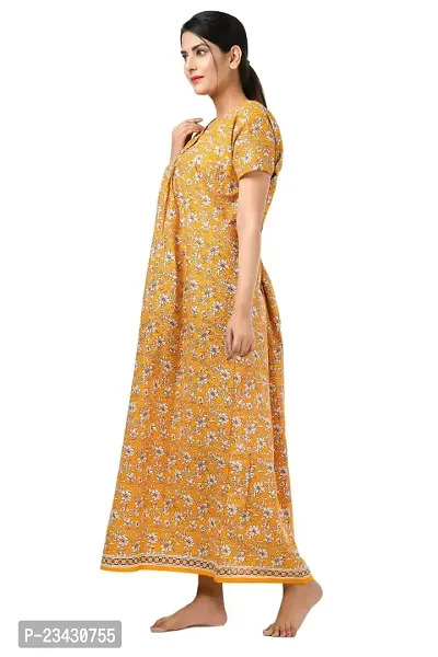 Dia's Pure Cotton Jaipuri Print Nighty/Maxi/Night Gown/XL Nighty/Sleep Wear/Night Wear/Night Dress Yellow-thumb2