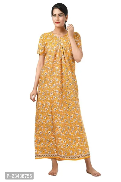 Dia's Pure Cotton Jaipuri Print Nighty/Maxi/Night Gown/XL Nighty/Sleep Wear/Night Wear/Night Dress Yellow-thumb0