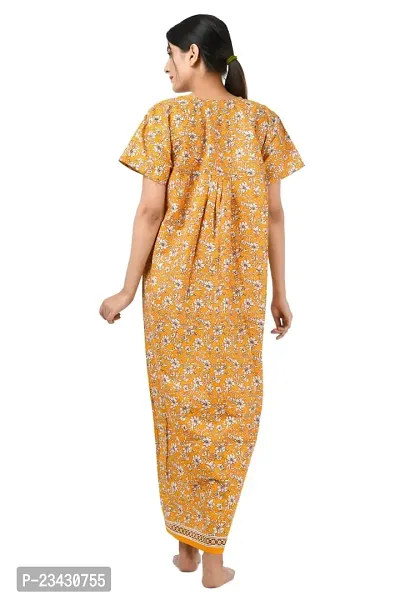 Dia's Pure Cotton Jaipuri Print Nighty/Maxi/Night Gown/XL Nighty/Sleep Wear/Night Wear/Night Dress Yellow-thumb4