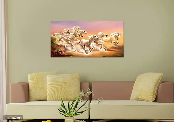 Aarki Vastu 7 Horse Painting (Canvas, 12x24-inch, Beige)-thumb2