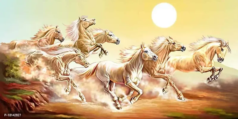 Aarki Vastu 7 Horse Painting (Beige, 12x 24)