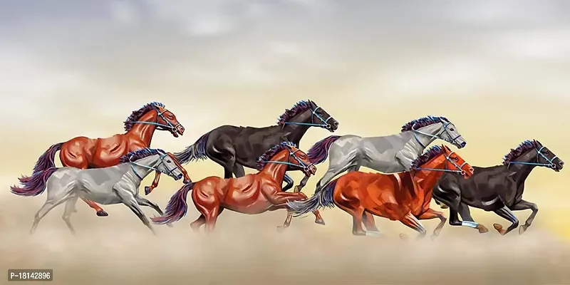 Aarki Vastu 7 Horse Painting (Canvas, 12x24-inch, Brown)