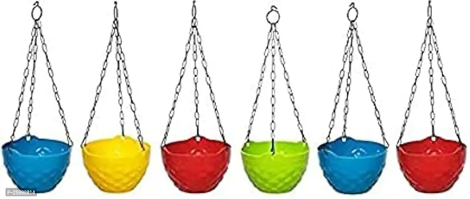 Stylish Plastic Hanging Pot Multicolour 8 In 6 Pieces