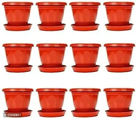 Stylish Plastic Pot With Bottom Plate Red 8 Inch Pack Of 12