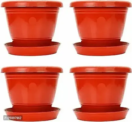Stylish Plastic Planter With Bottom Plate Multicolour Pack Of 4-thumb0