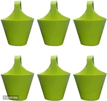 Stylish Hanging Planters For Plants Railing Flower Pots Balcony Railing Vertical Hook For Home Gardening Unbreakable Plastic Plant Container Green Set Of 6