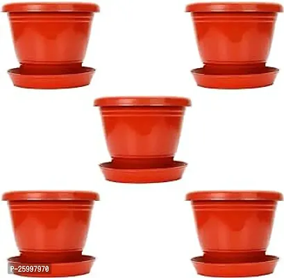Stylish 7 5 Inch Garden Balcony Flowering Planter With Bottom Plate Tray Red Terracotta Pack Of 5-thumb0
