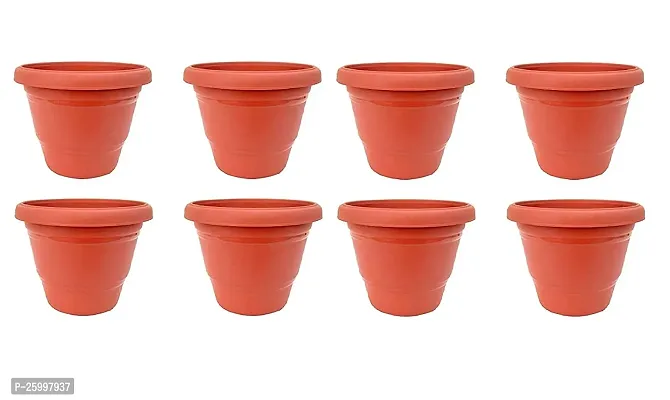 Stylish 8 Inch Plastic Planter Gardening Pots Brown 8 Inch Pack Of 8-thumb0