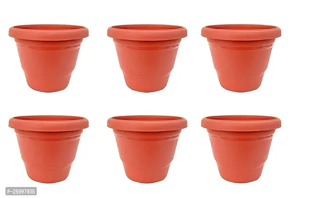 Stylish 8 Inch Plastic Planter Gardening Pots Brown 8 Inch Pack Of 6-thumb0