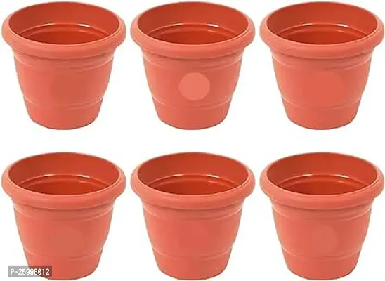 Stylish Plastic Pot Brown 8 Inch Set Of 6