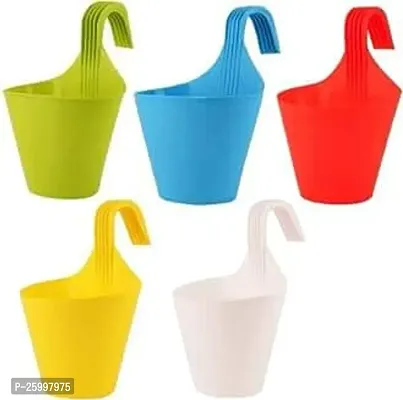 Stylish Plastic Hook Hanging Pot Multicolor Pack Of 5 Plant Container Set Pack Of 5 Plastic-thumb0