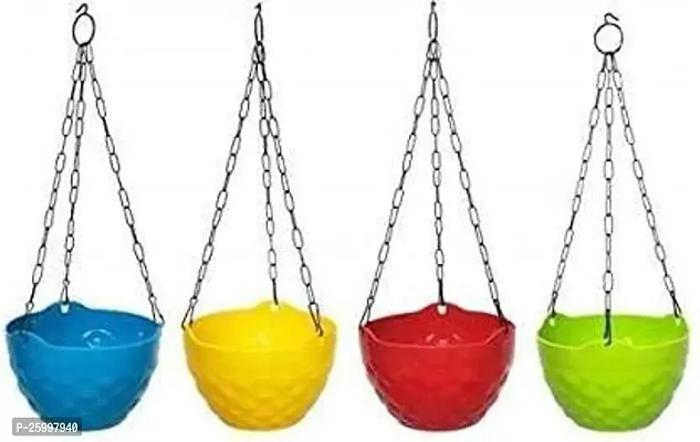 Stylish Plastic Hanging Planter Multicolour Standard 4 Pc-thumb0