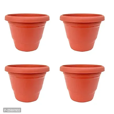 Stylish 8 Inch Plastic Planter Gardening Pots Brown 8 Inch Pack Of 4-thumb0
