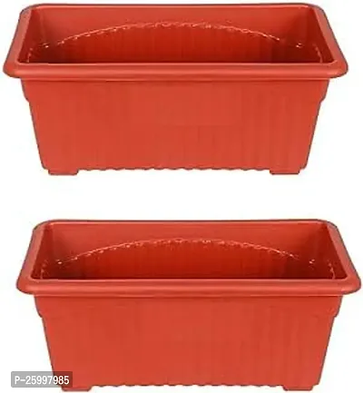 Stylish Greenery Plastic Rectangle Pot Brown 35 X 18 X 14 Cm Pack Of 2