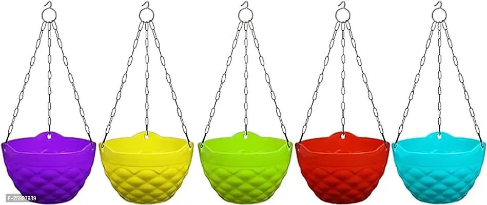 Stylish Plastic Hanging Pots Multicolour Set Of 5-thumb0