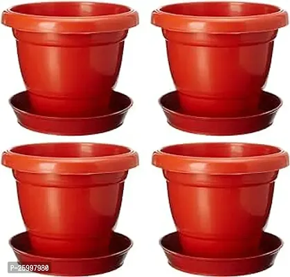 Stylish 8 Inch Round Gamla Planter With Bottom Tray Modern Pound Decorative Gardening Pot Plants For Garden Balcony Flowering Pot Pack Of 4