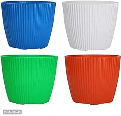 Stylish Stripped Plastic Flower Pots Pack Of 4-thumb0