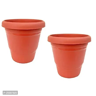 Stylish 8 Inch Plastic Planter Gardening Pots Brown 8 Inch Pack Of 2-thumb0