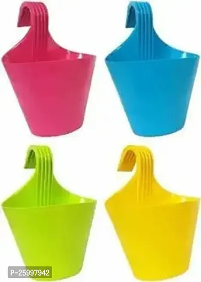 Stylish Plastic Railing Pot Multicolour 4 Pieces