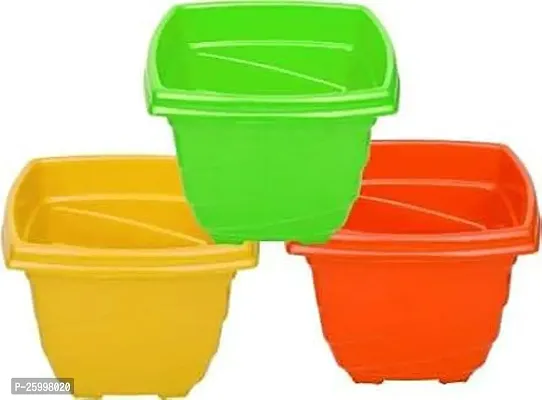 Stylish Multicolour Decorative Square Twister Pot Plant Container Set Pack Of 3 Plastic-thumb0