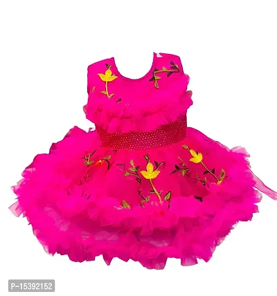 Pink Net Fit And Flare Frock For Girls