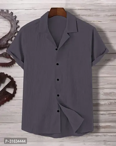 Reliable Grey Cotton Solid Short Sleeves Casual Shirts For Men-thumb0