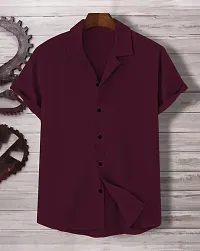 Reliable Maroon Cotton Solid Short Sleeves Casual Shirts For Men-thumb1