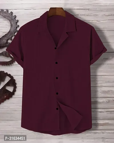 Reliable Maroon Cotton Solid Short Sleeves Casual Shirts For Men-thumb2