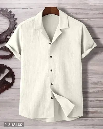 Reliable White Cotton Solid Short Sleeves Casual Shirts For Men-thumb0