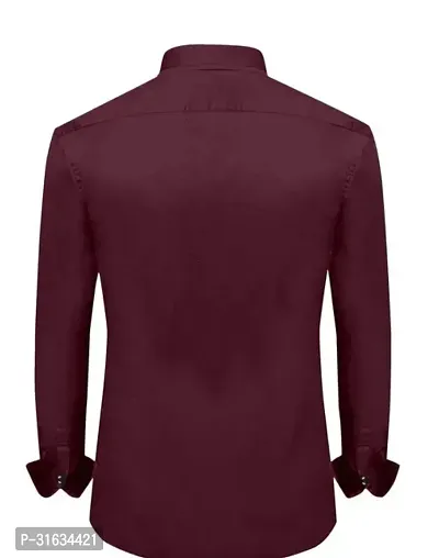 Reliable Maroon Cotton Solid Long Sleeves Casual Shirts For Men-thumb2