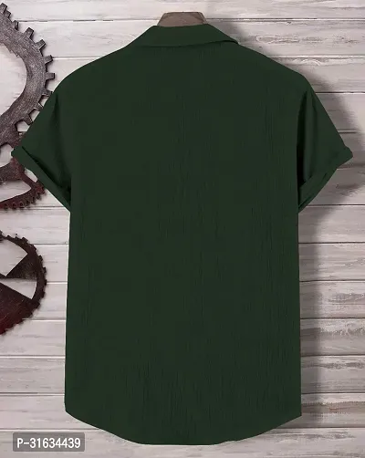 Reliable Green Cotton Solid Short Sleeves Casual Shirts For Men-thumb2