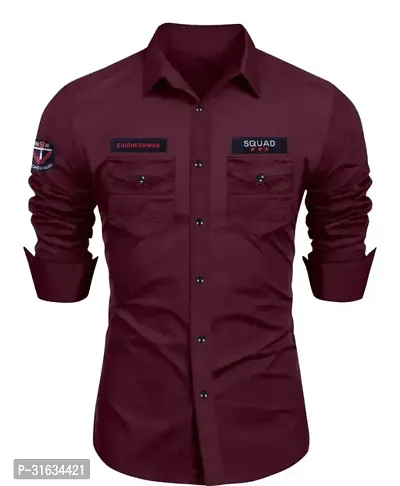 Reliable Maroon Cotton Solid Long Sleeves Casual Shirts For Men-thumb0