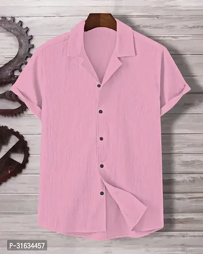 Reliable Pink Cotton Solid Short Sleeves Casual Shirts For Men-thumb0