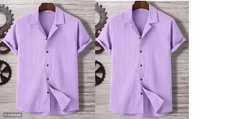 Reliable Purple Cotton Solid Short Sleeves Casual Shirts For Men Pack of 2-thumb0