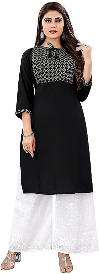 A-Line Black Embroidered Rayon Kurta-thumb0