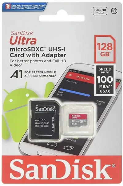 SanDisk Ultra microSD UHS-I Card 128GB, 90MB/s R WITH ADAPTER