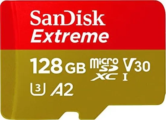 SanDisk Extreme 128GB uSD,160MB/s R, 90MB/s W,C10,UHS,U3,V30,A2, 128GB, for 4K Video on Smartphones, Action Cams  Drones