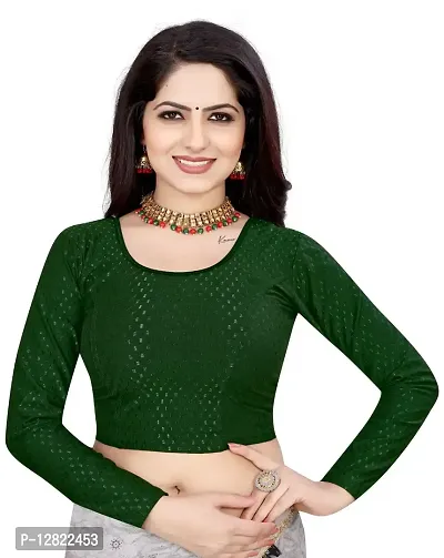 Smart Lady Round Neck Dobby Cotton Lycra Stretchable Full Hand Sleeve Readymade Saree Blouse for Women