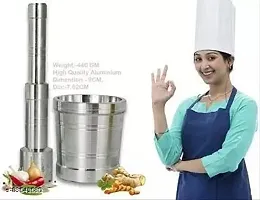 Two Brothers Pure Aluminium Mortar and Pestle Set Kitchen  Khalbatta Okhli Khal Musal Dasta Ural Kundi Sota Kharal Masher Set Spice Grinder Aluminium Masher-thumb1