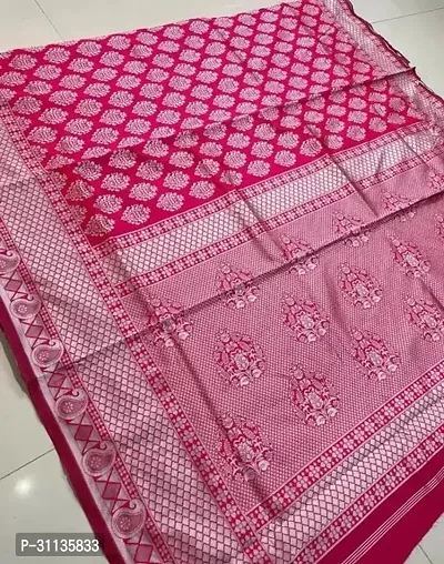 Stylish Silk Blend Pink Zari Saree with Blouse piece-thumb2