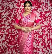 Stylish Silk Blend Pink Zari Saree with Blouse piece-thumb3