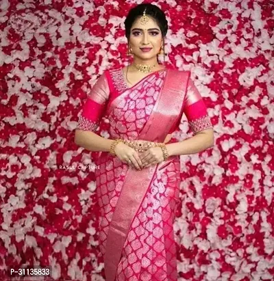 Stylish Silk Blend Pink Zari Saree with Blouse piece-thumb4