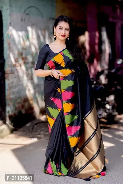 Stylish Silk Blend Black Zari Saree with Blouse piece-thumb0