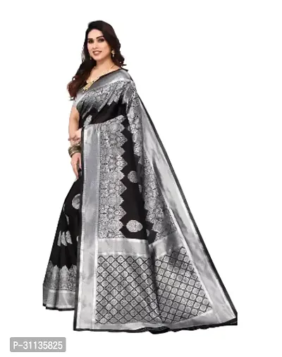 Stylish Silk Blend Black Zari Saree with Blouse piece-thumb0