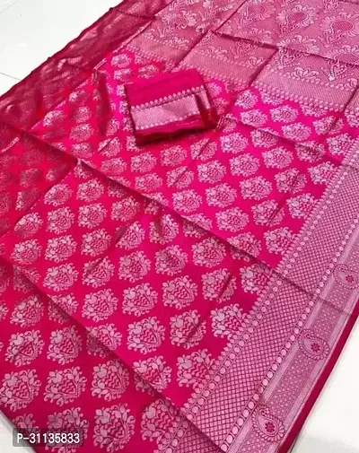 Stylish Silk Blend Pink Zari Saree with Blouse piece-thumb0