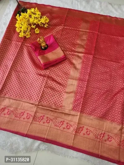 Stylish Silk Blend Pink Zari Saree with Blouse piece-thumb4