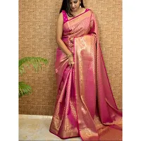 Stylish Silk Blend Pink Zari Saree with Blouse piece-thumb4